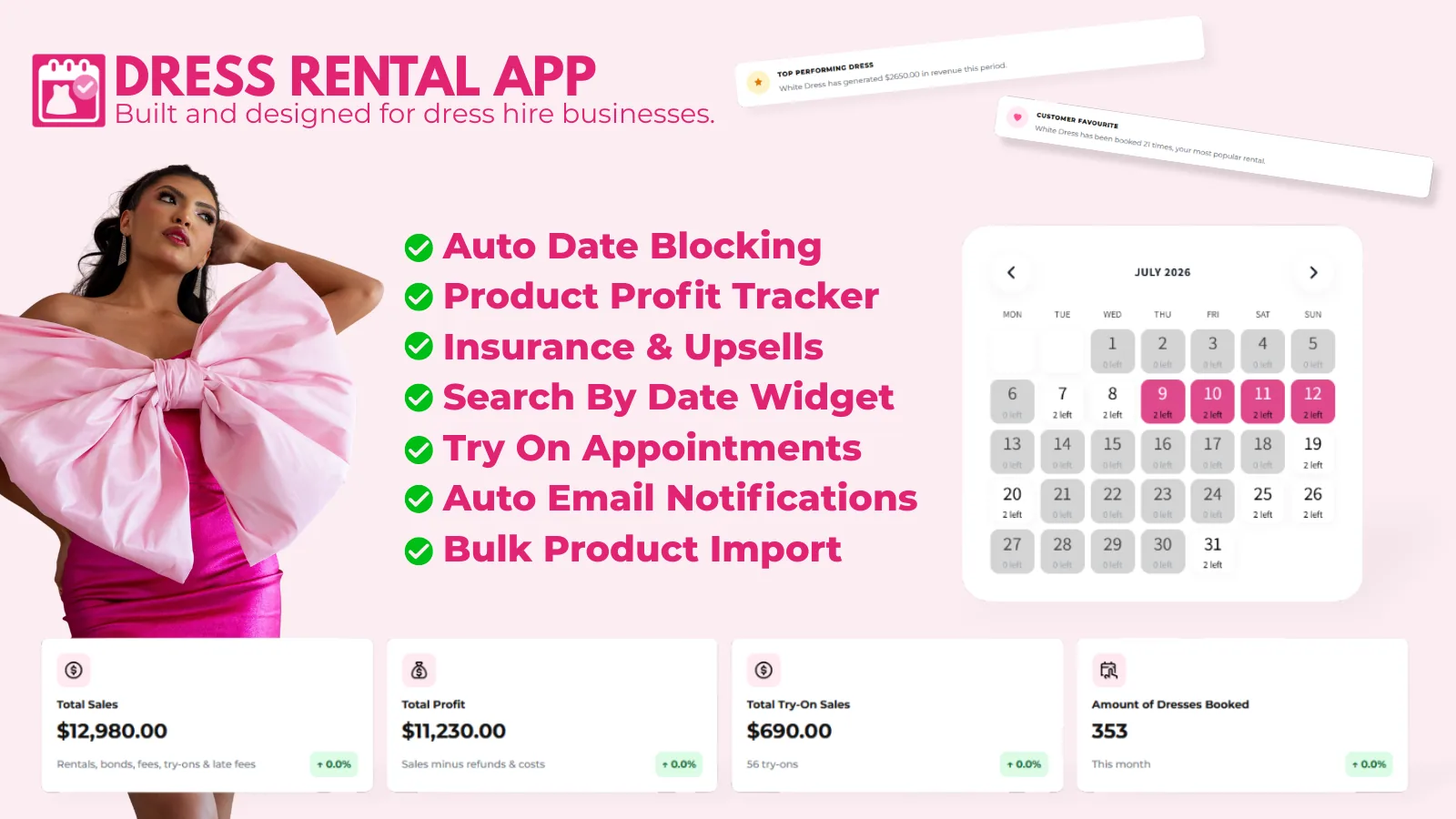 Rental booking calendar with blocked dates